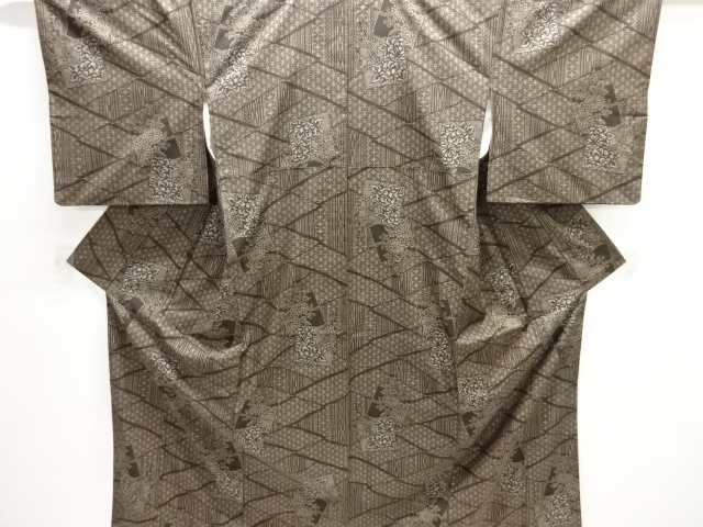 JAPANESE KIMONO / DORO OSHIMA TUSMUGI (5 maruki) / WOVEN KIRIBAME TRADITIONAL PATTERN 